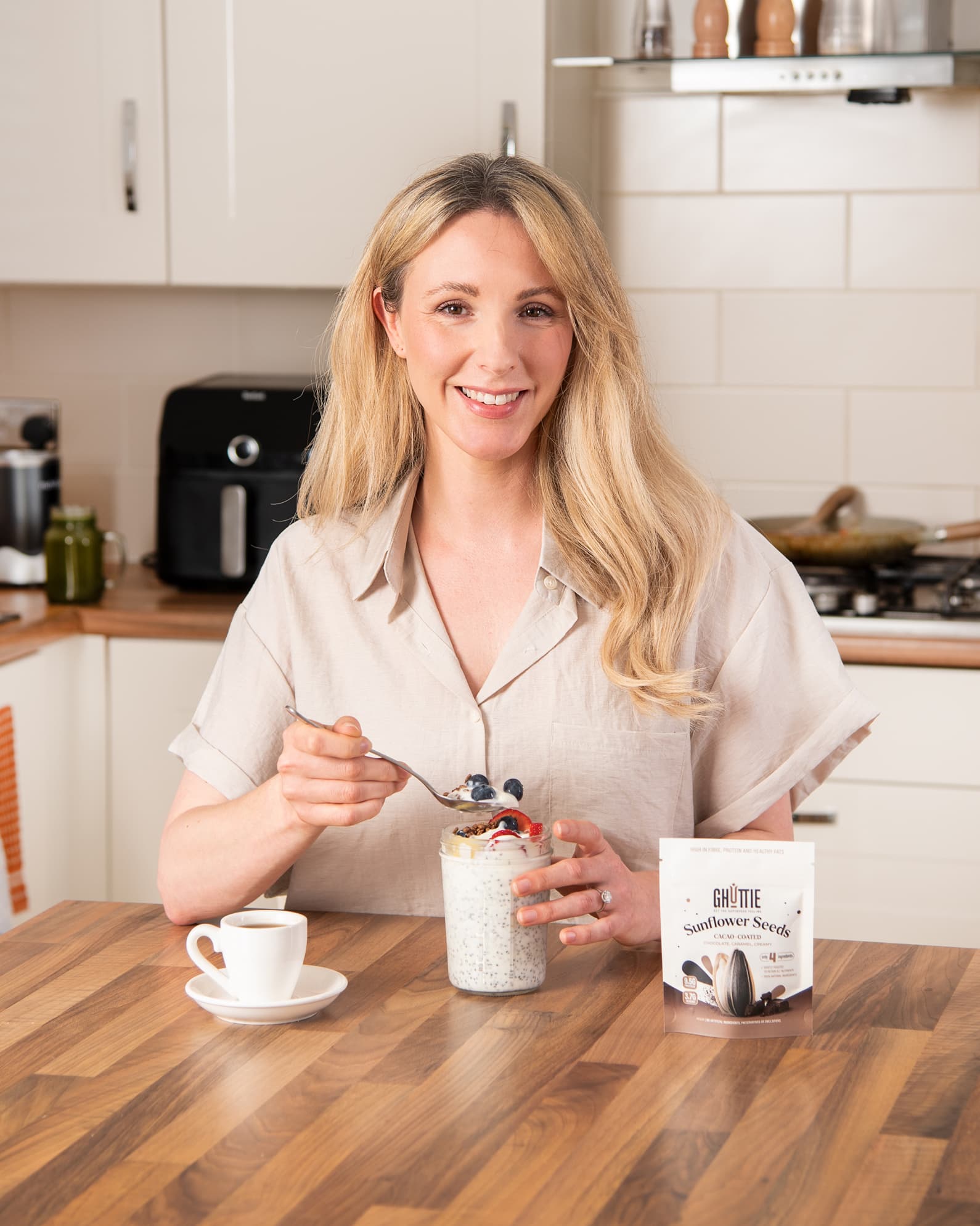 Lifestyle photo of Ghuttie Cacao Sunflower Seeds snack