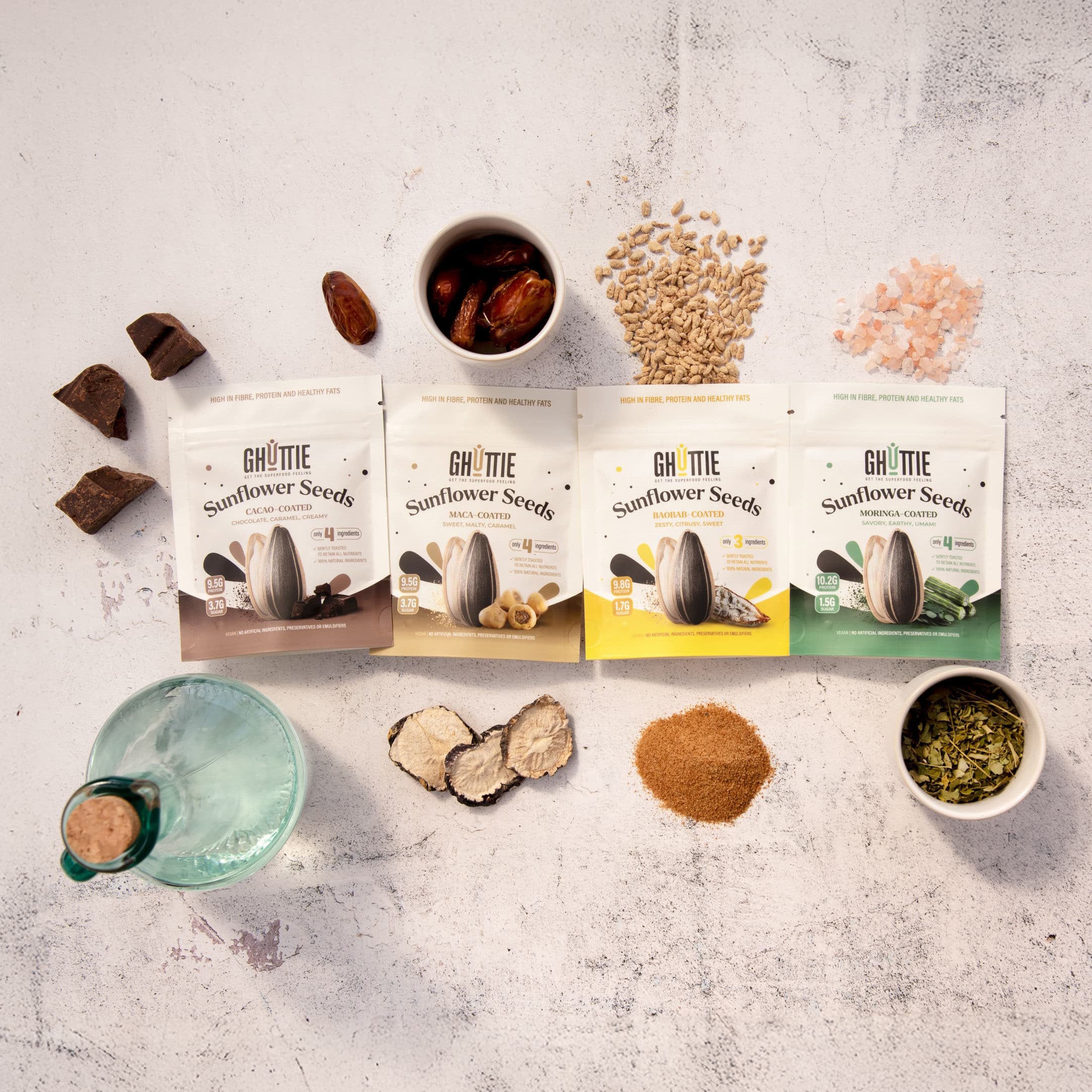 Hero shot of the Ghuttie Variety Pack featuring all flavor varieties